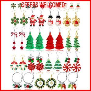20 Pairs Christmas Dangle Earrings Set, Holiday Studs, Alloy Resin